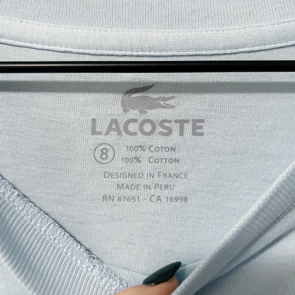 Lacoste Men's Size 8 XXXL Cotton Short Sleeve Tee Shirt Light Blue - Picture 7 of 9